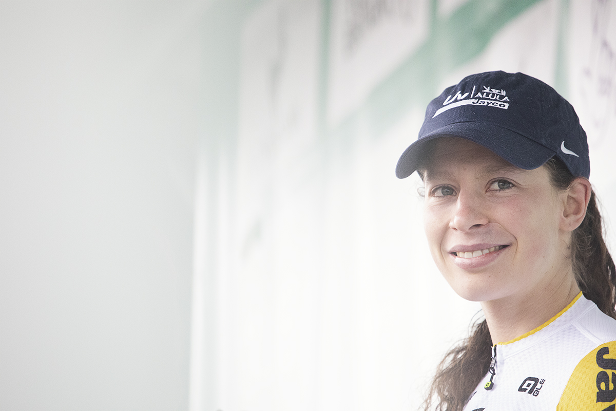 Tour of Britain Women’s 2024 - Ruby Roseman-Gannon wearing the Australian Champions jersey takes to the podium after her win on the final stage in Leigh