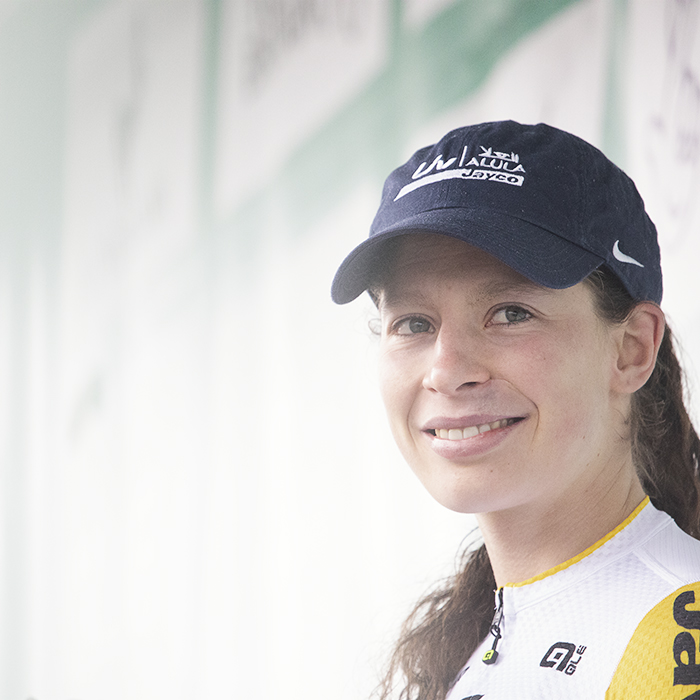 Tour of Britain Women’s 2024 - Ruby Roseman-Gannon wearing the Australian Champions jersey takes to the podium after her win on the final stage in Leigh