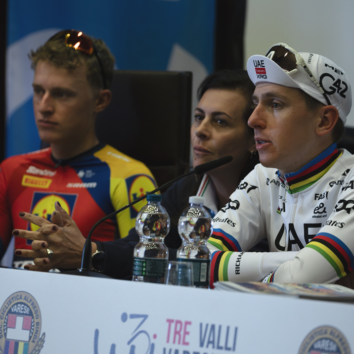 Tre Valli Varesine 2025 - Tadej Pogačar answers questions from the press at the end of the race