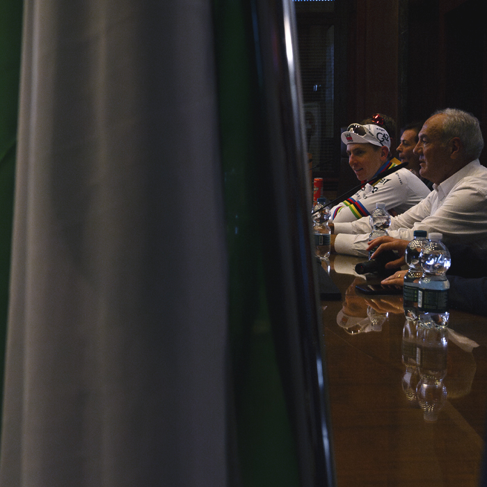 Tre Valli Varesine 2025 - Tadej Pogačar & Renzo Oldani at the press conference after the race