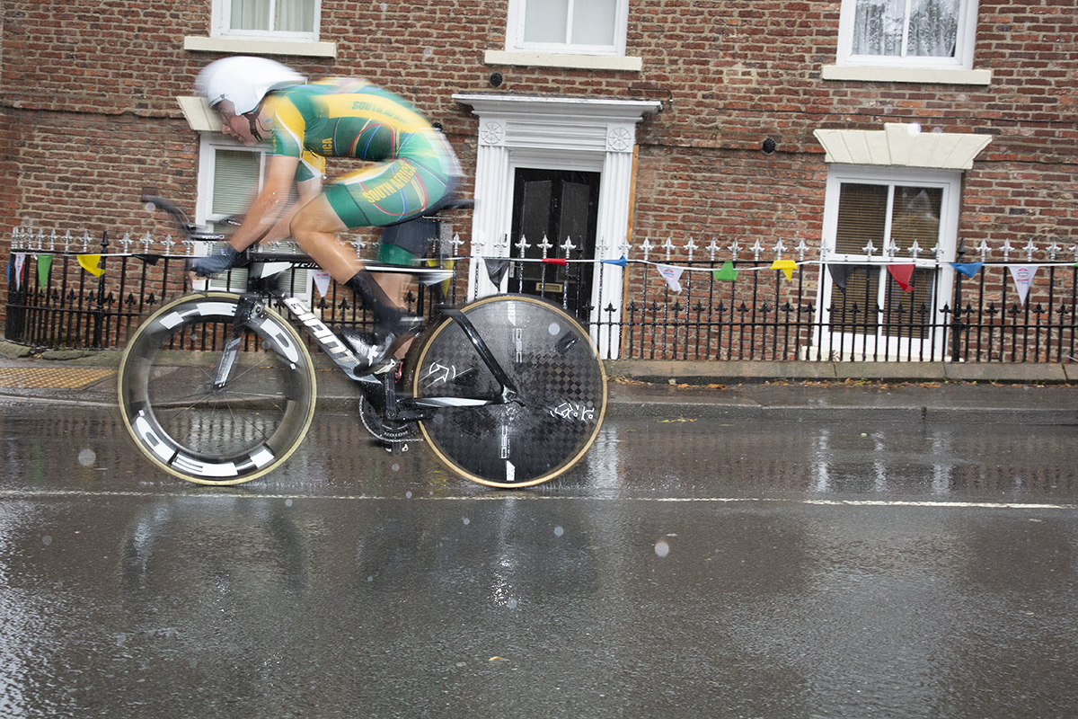 UCI 2019 Road World Championships - Jason Oosthuizen passes in front of a traditional Georgian building in Ripon during the U23 Men's Time Trial