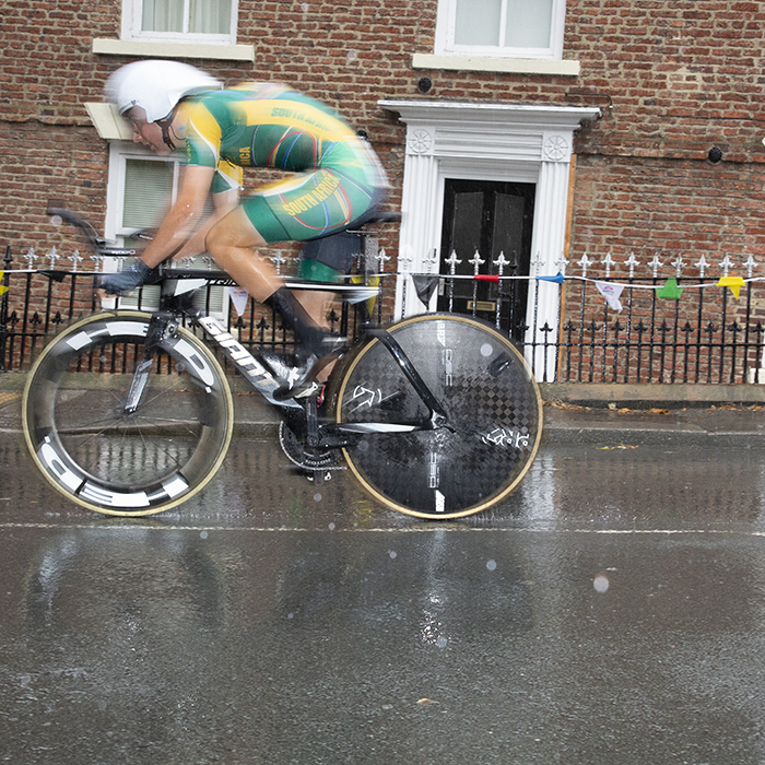 UCI 2019 Road World Championships - Jason Oosthuizen passes in front of a traditional Georgian building in Ripon during the U23 Men's Time Trial