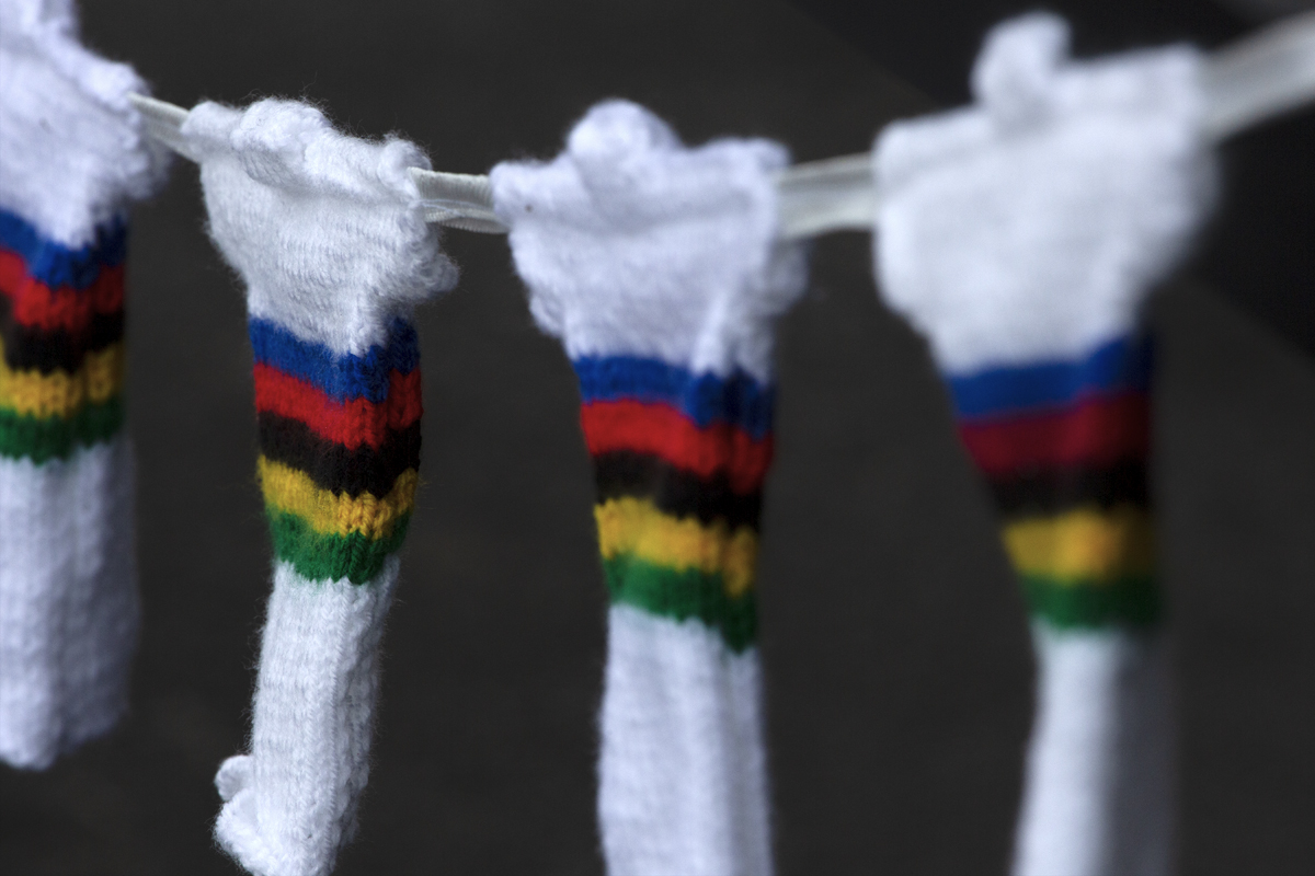 UCI 2019 Road World Championships - knitted rainbow jersey bunting