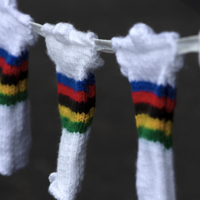 UCI 2019 Road World Championships - knitted rainbow jersey bunting