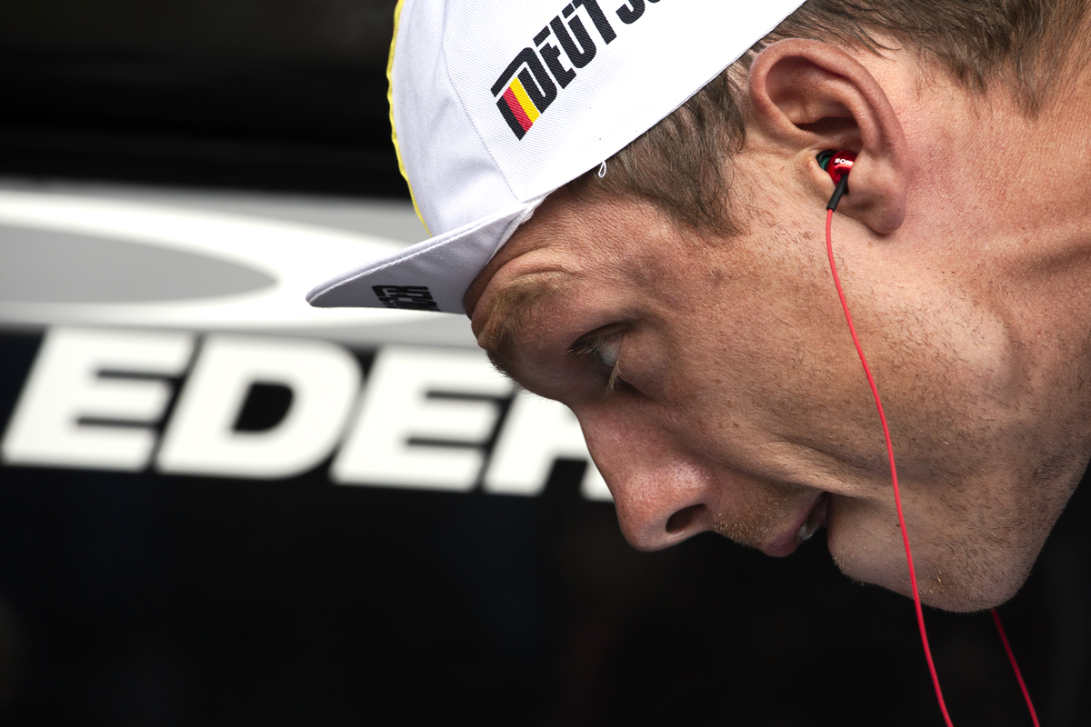 UCI 2019 Road World Championships  - Profile of Germany’s Tony Martin with headphones in his ears and a small Germany cycle cap as he warms up for the time trail