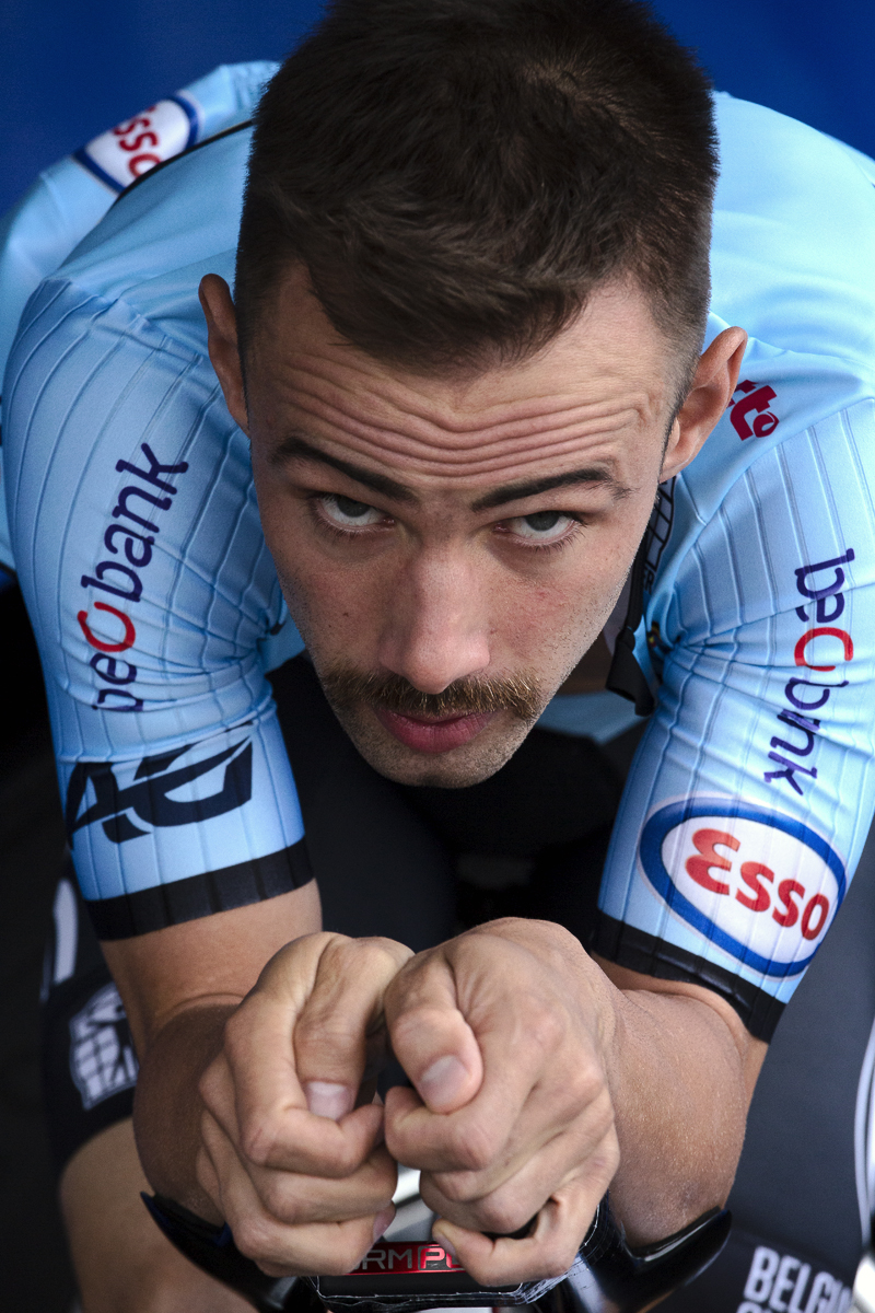 UCI 2019 Road World Championships - Victor Campenaerts of Belgium looks up and straight at the camera as he warms up for the time trial