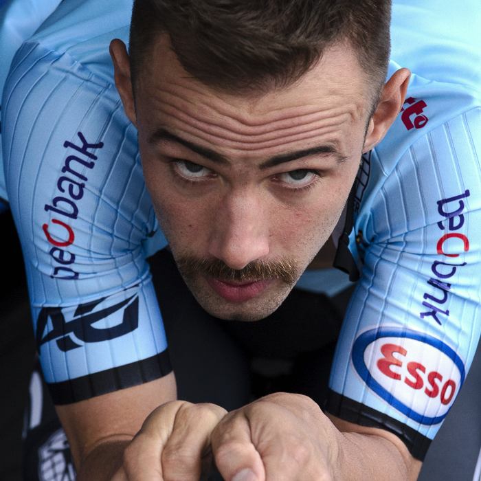 UCI 2019 Road World Championships - Victor Campenaerts of Belgium looks up and straight at the camera as he warms up for the time trial