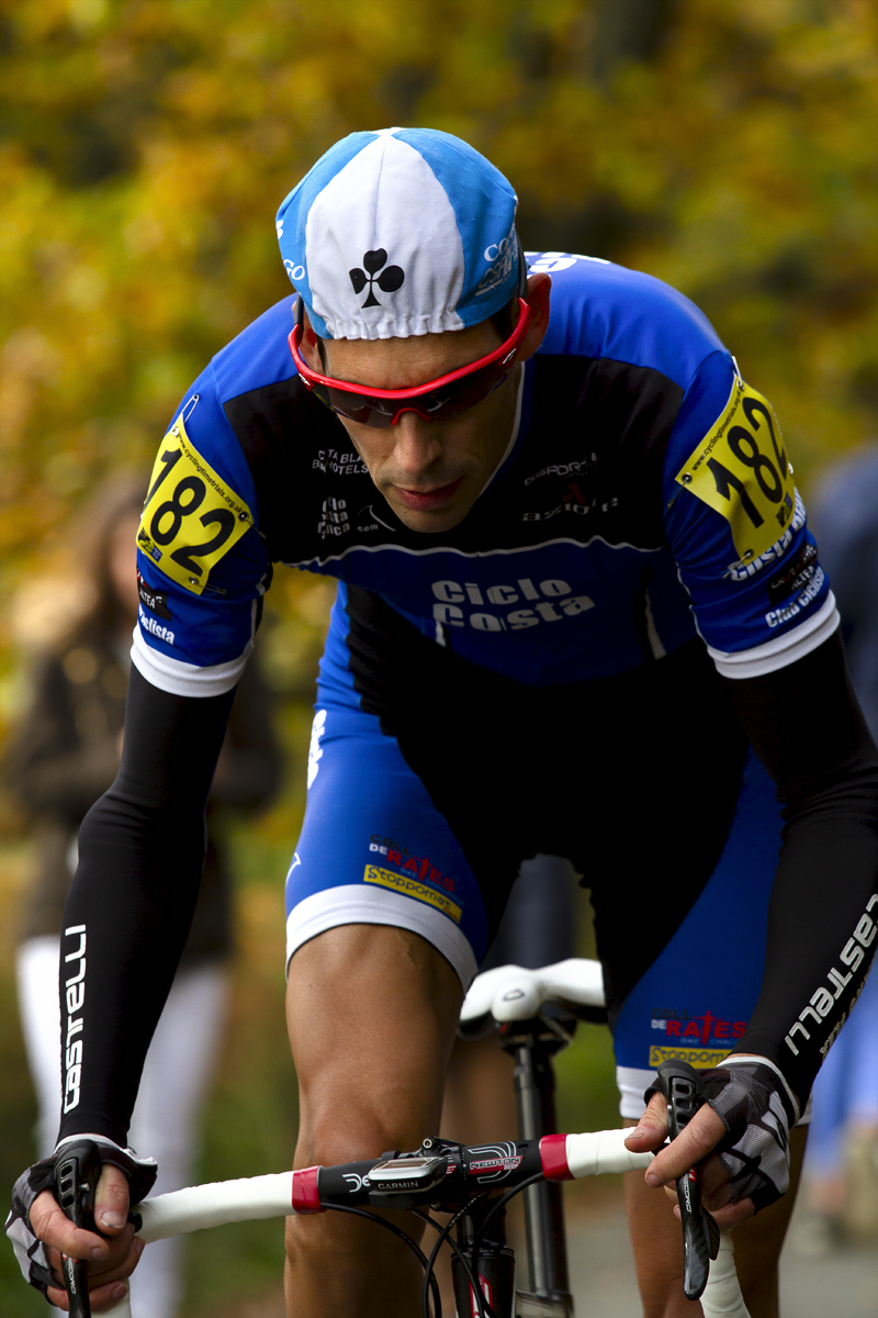 UK National Hill Climb Championships 2015 - Ian Taylor is framed by autumn colours as he climbs the hill