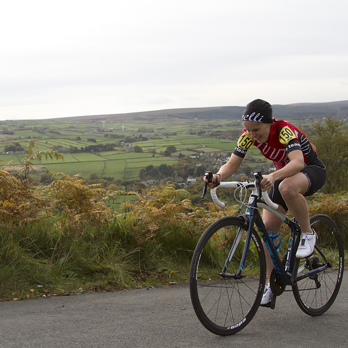 UK National Hill Climb Championships 2015 - Julianna Rourke pushes onwards past a view of the beautiful Yorkshire countryside