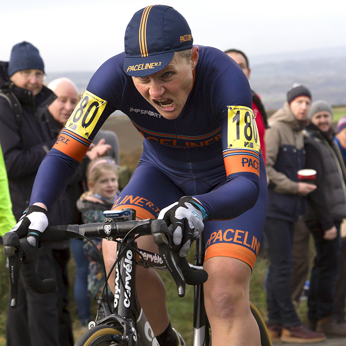 UK National Hill Climb Championships 2015 - Maryka Sennema, face contorted with effort forces her way to the top of the climb