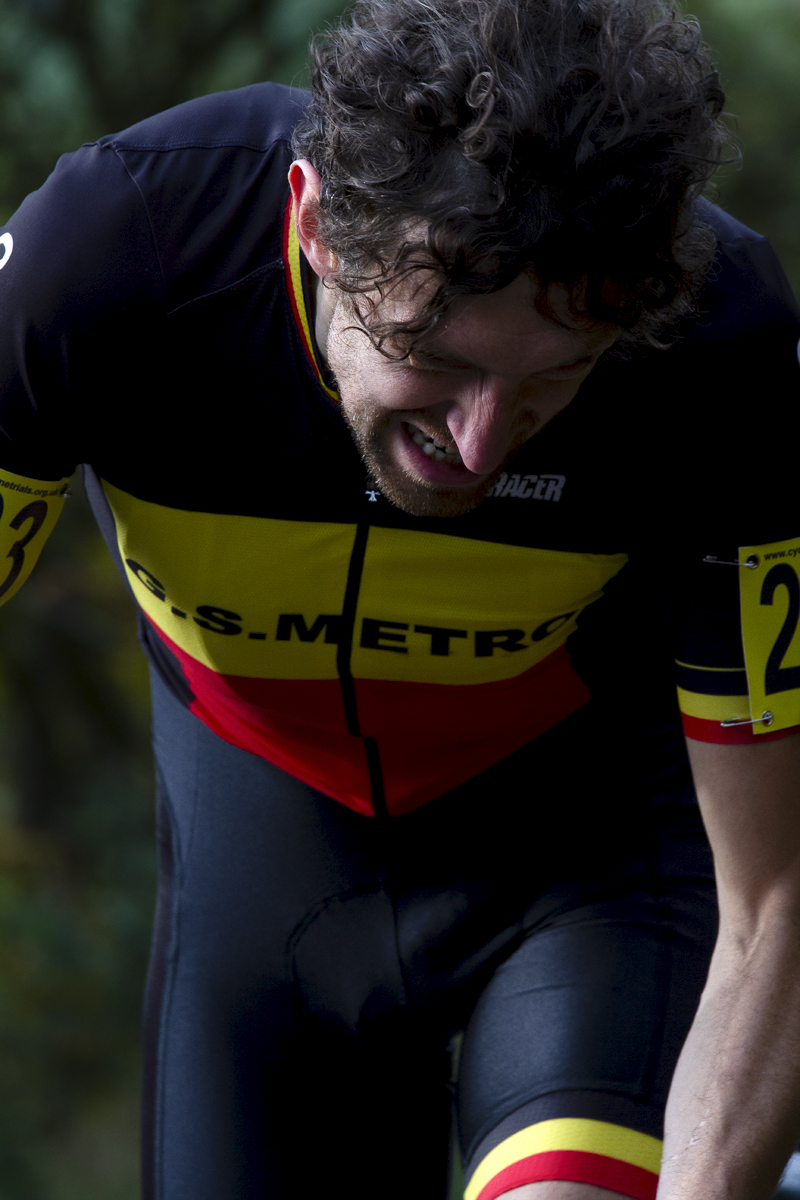 UK National Hill Climb Championships 2015 - Michael Jones grimaces with extreme effort as he climbs