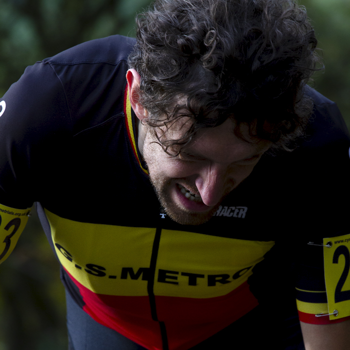 UK National Hill Climb Championships 2015 - Michael Jones grimaces with extreme effort as he climbs