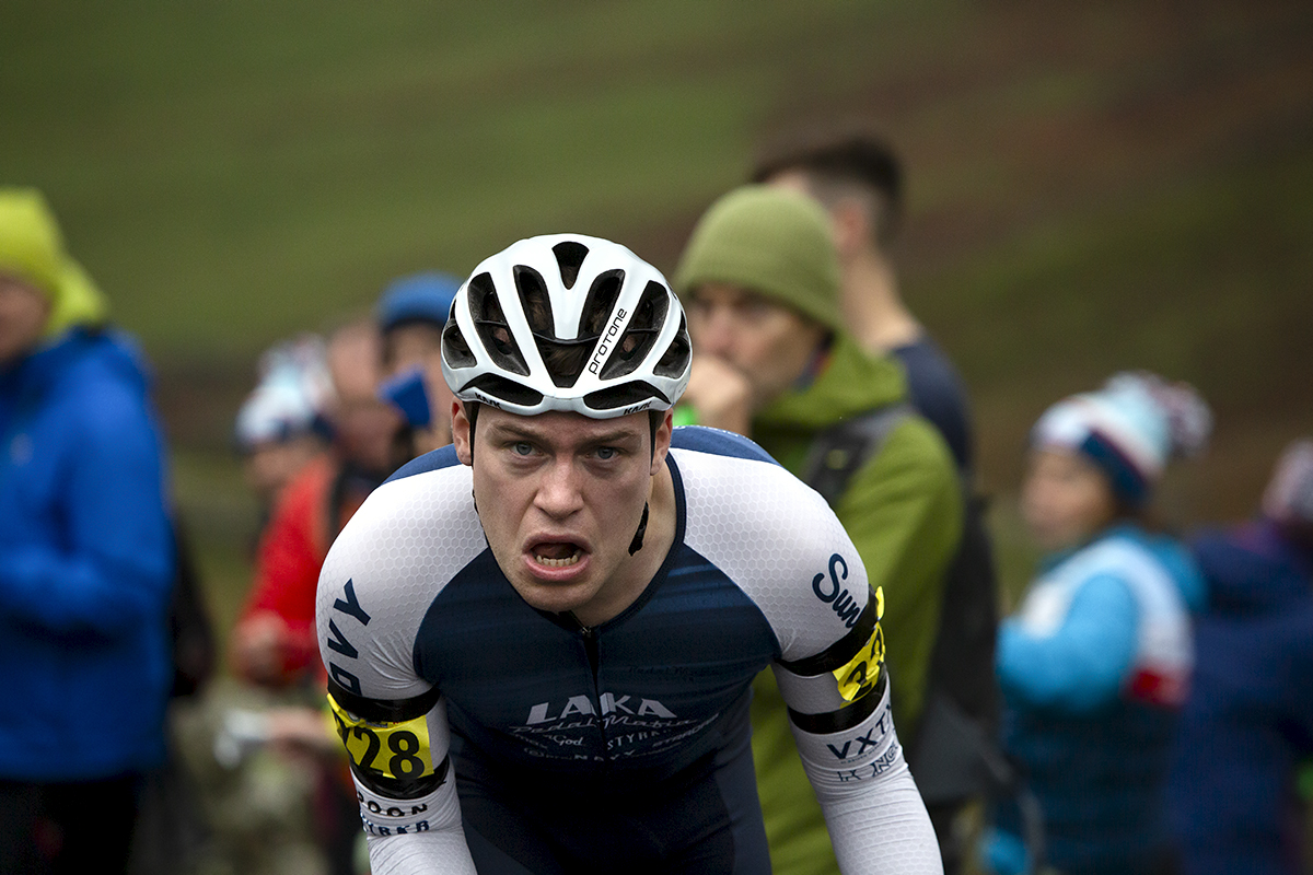 UK National Hill Climb Championships 2023 - The effort shows on James Vanieris’ face as he nears the finish