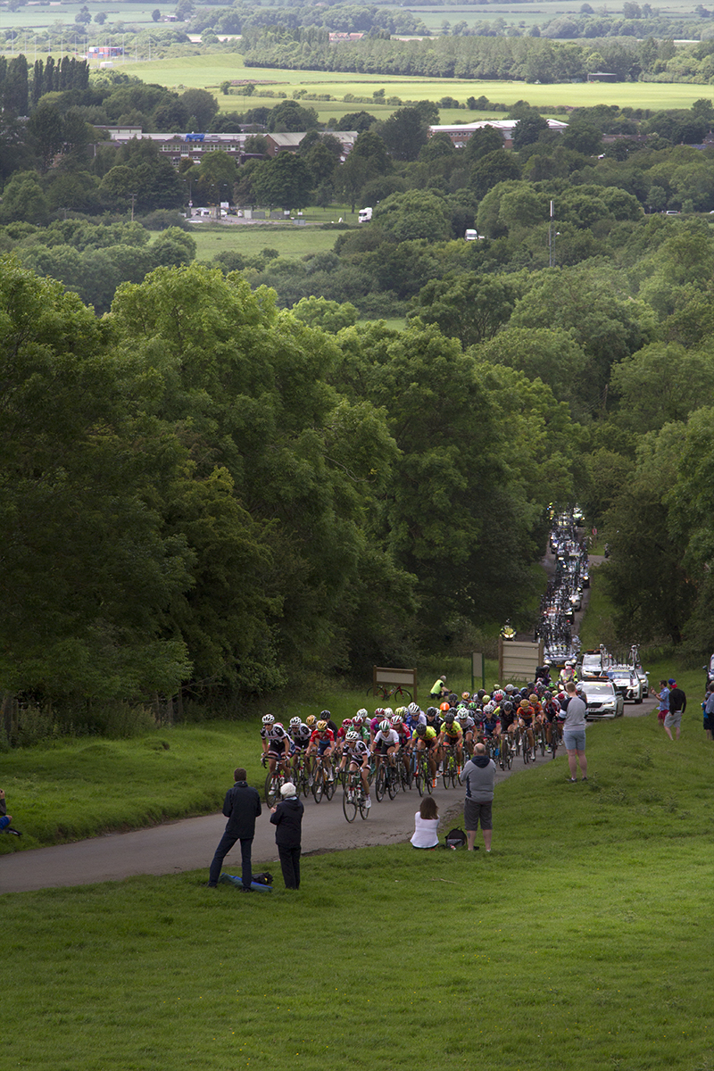 Women’s Tour 2017 - the peloton ascend the hill climb at Burton Dassett