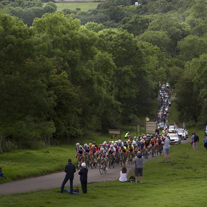 Women’s Tour 2017 - the peloton ascend the hill climb at Burton Dassett