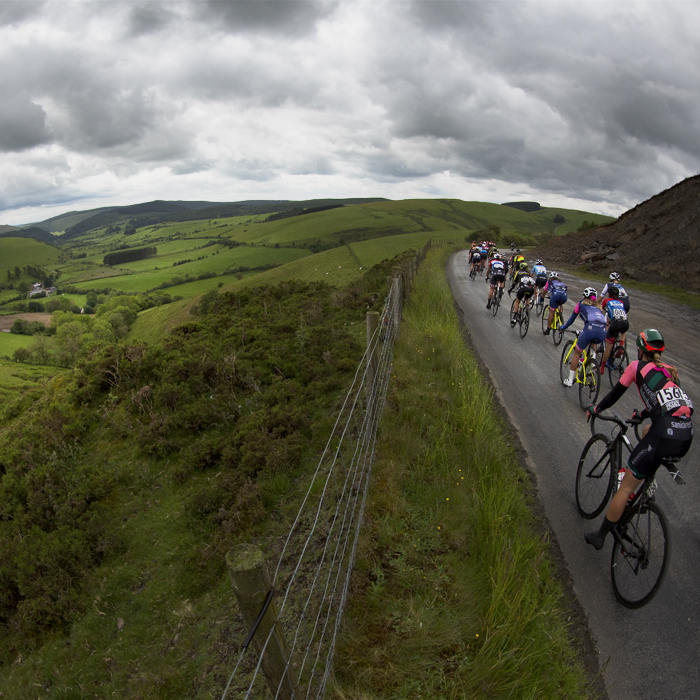 Women’s Tour 2019 - A Welsh valley is illuminated by the sunlight as the peloton pass by in Bwlch-y-Sarnau