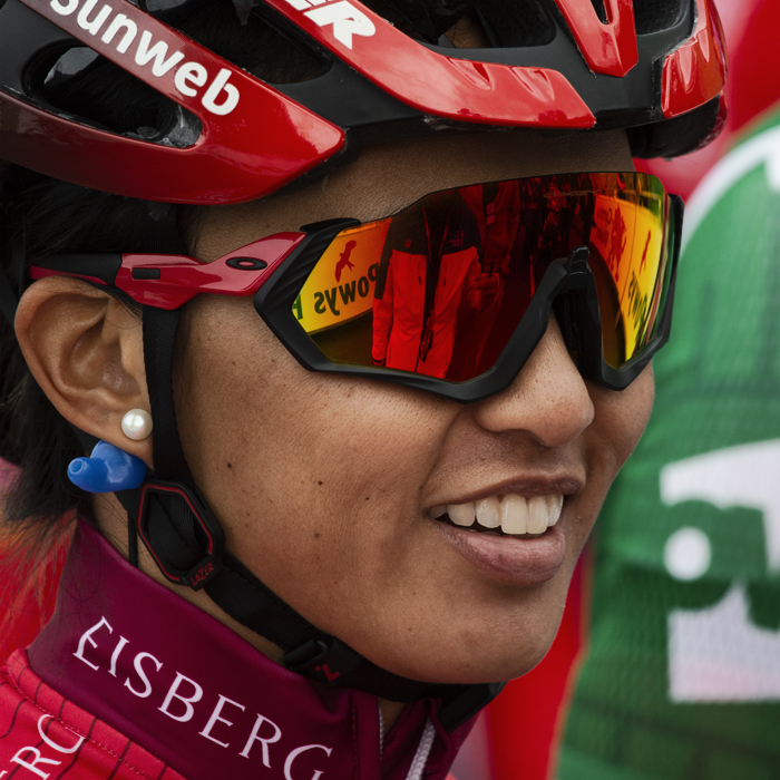 Women's Tour 2019  - Coryn Rivera wears the red sprints jersey on the start line