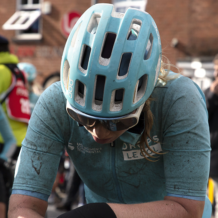 Women’s Tour 2021 - April Tacey of Drops-Le Col s/b TEMPUR. catches her breath after the stage finish