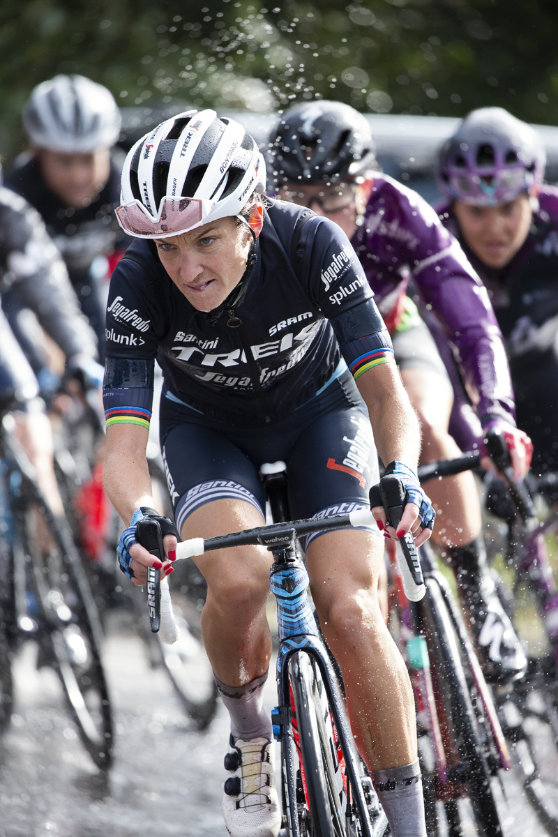 Women’s Tour 2021 - Lizzie Deignan of Trek-Segafredo Women kicks up water as she races on the wet roads around Walsall