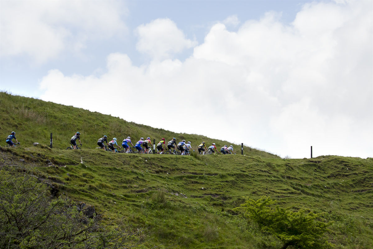 Women’s Tour 2022 - Riders on a ridge as they ascend the Black Mountain