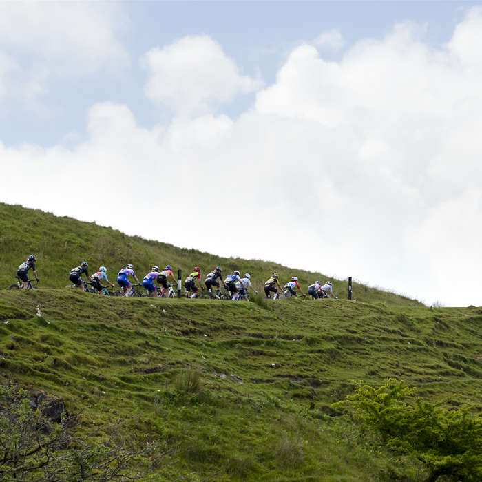 Women’s Tour 2022 - Riders on a ridge as they ascend the Black Mountain