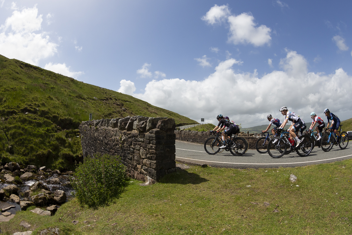 Women’s Tour 2022 - Riders start to cross a bridge on the Black Mountain