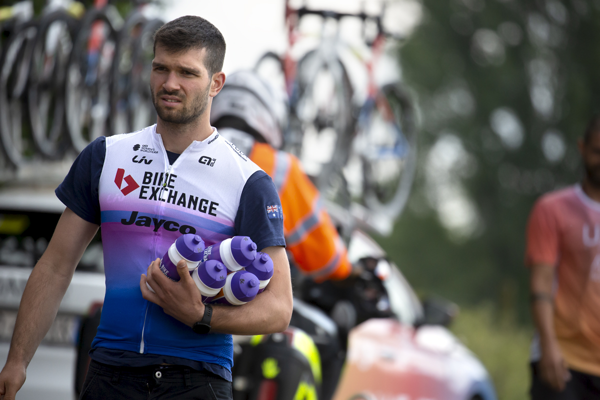 Women’s Tour 2022 - A Team BikeExchange - Jayco Soigneur with bidons to hand out to riders on the course