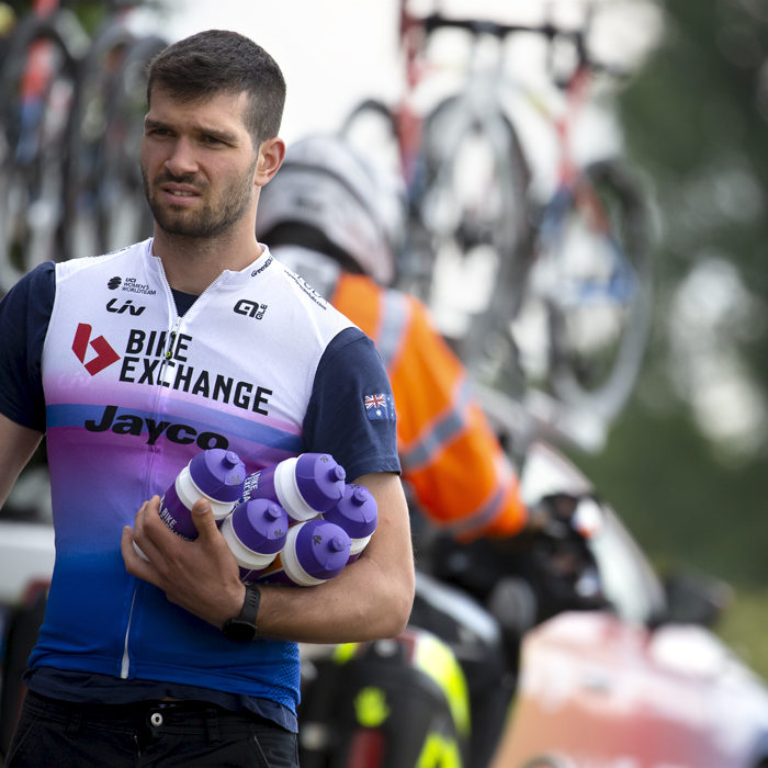 Women’s Tour 2022 - A Team BikeExchange - Jayco Soigneur with bidons to hand out to riders on the course