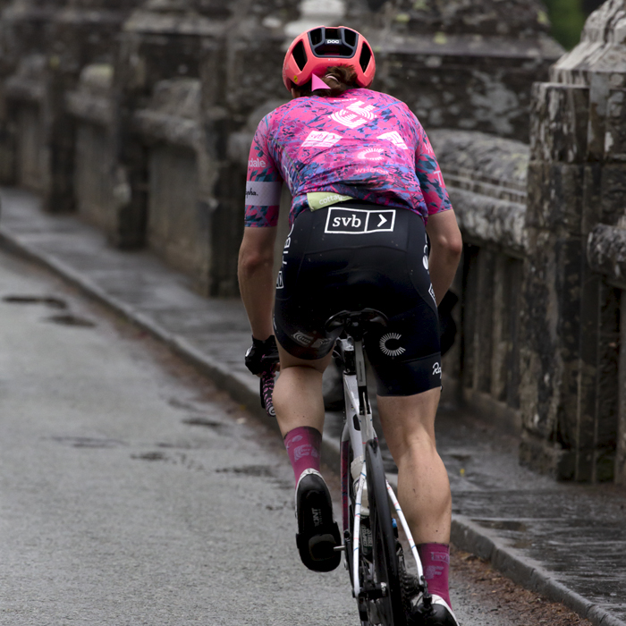 Women’s Tour 2022 - A rear shot of Tanja Erath of EF Education-TIBCO-SVB as she crosses the dam at Lake Vyrnwy