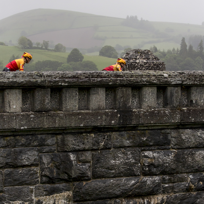 Women’s Tour 2022 - Two riders from Uno-X Pro Cycling Team cross the dam on Lake Vyrnwy