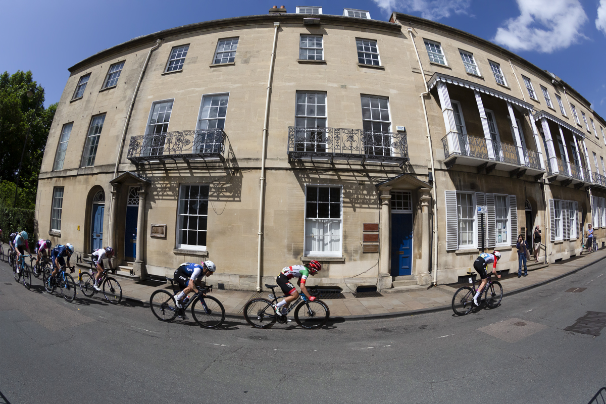 Women’s Tour 2022 - Elisa Longo Borghini of Trek-Segafredo passes by a terrace of stone houses on the way to the stage finish in Oxford