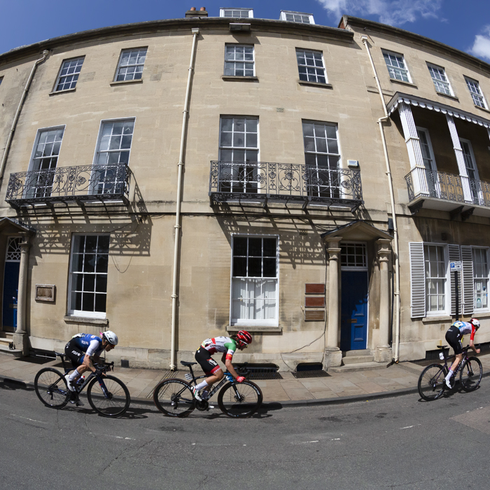 Women’s Tour 2022 - Elisa Longo Borghini of Trek-Segafredo passes by a terrace of stone houses on the way to the stage finish in Oxford